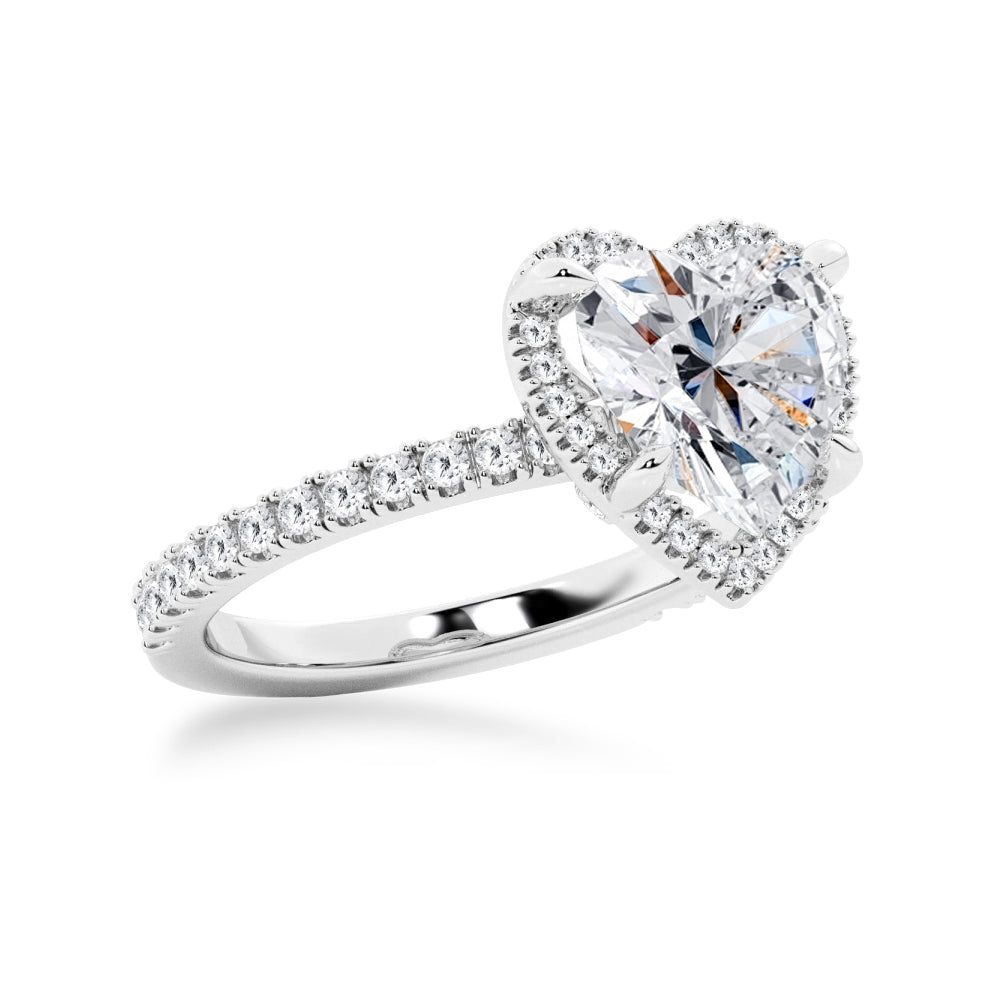 Halo Half Eternity Heart Shaped Moissanite Engagement Ring