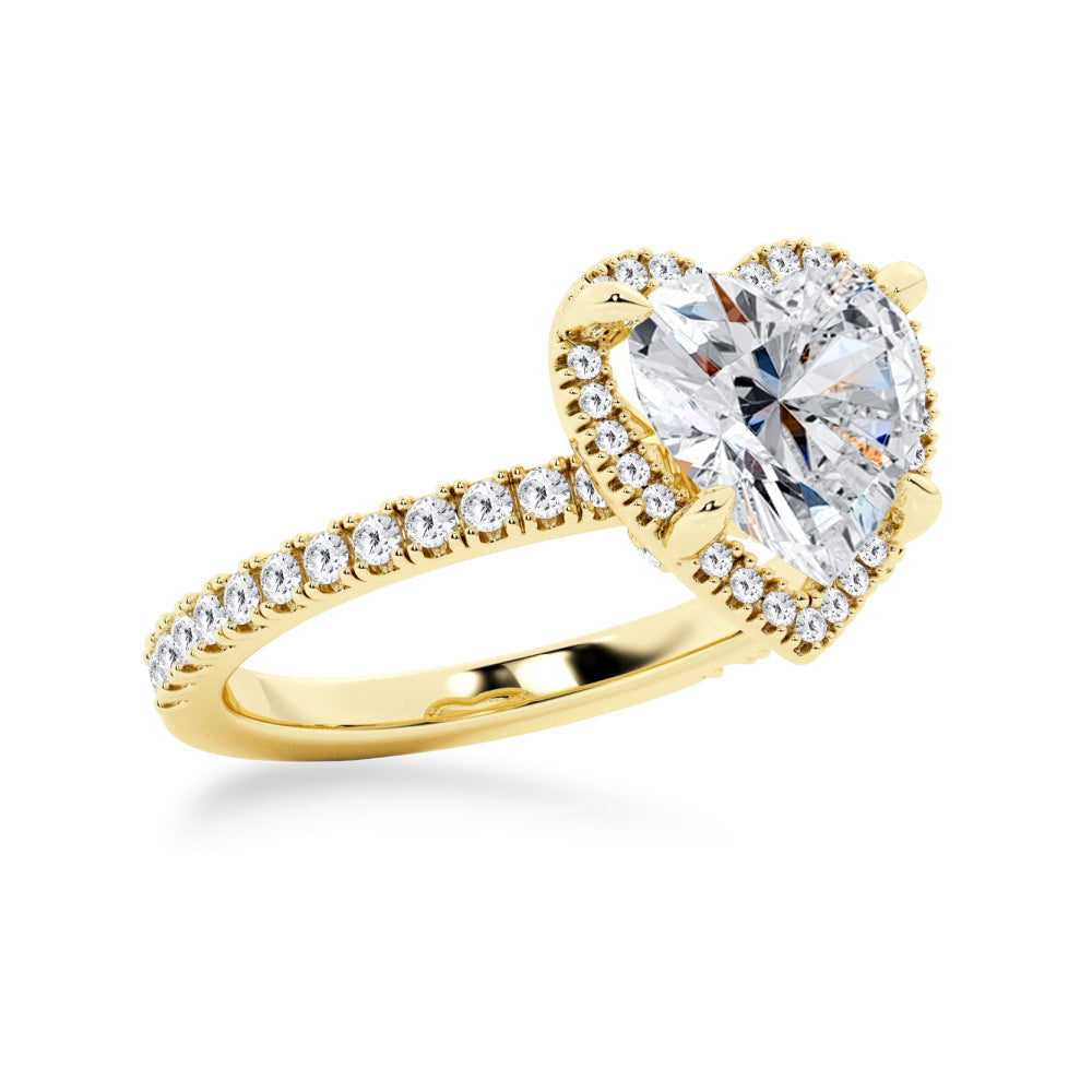 Halo Half Eternity Heart Shaped Moissanite Engagement Ring