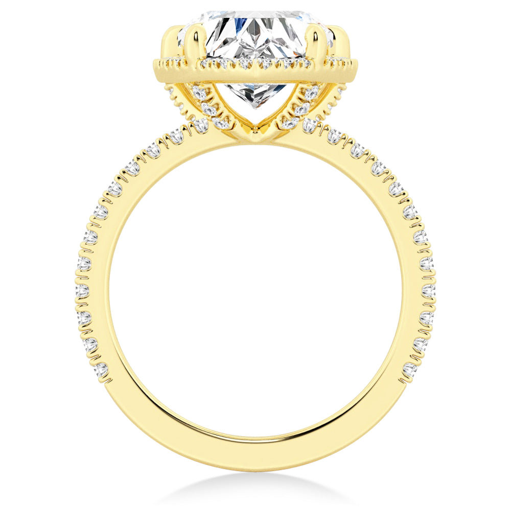 Halo Half Eternity Heart Shaped Moissanite Engagement Ring