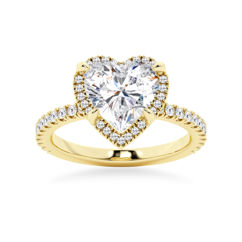 Halo Half Eternity Heart Shaped Moissanite Engagement Ring