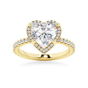 Halo Half Eternity Heart Shaped Moissanite Engagement Ring