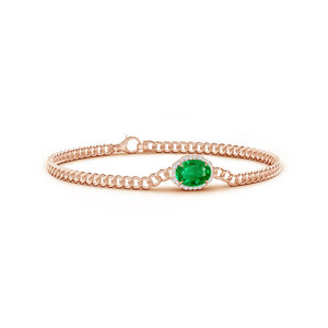 Halo Oval Emerald Bracelet with Octagonal