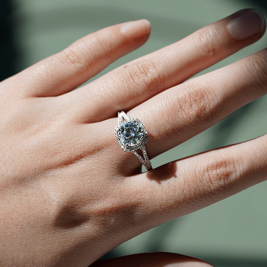 Halo Round Shaped Moissanite Engagement Ring