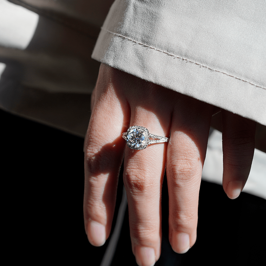 Halo Round Shaped Moissanite Engagement Ring