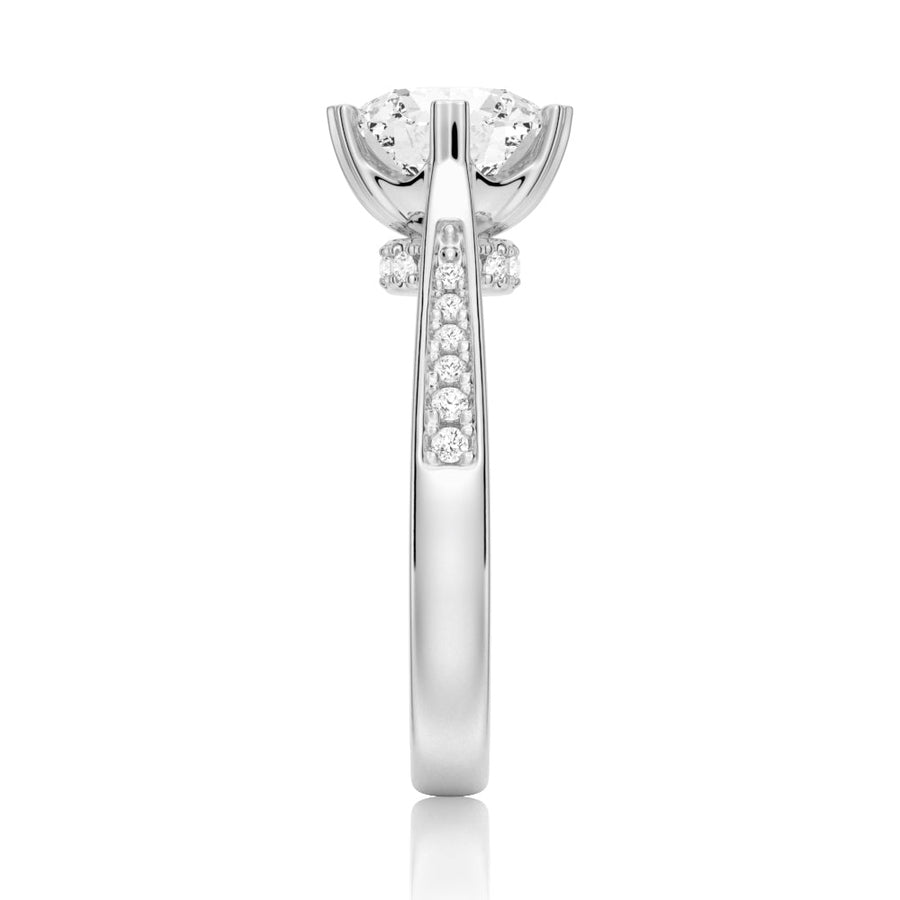 Heart Claw Moissanite Engagement Ring With Hidden Halo