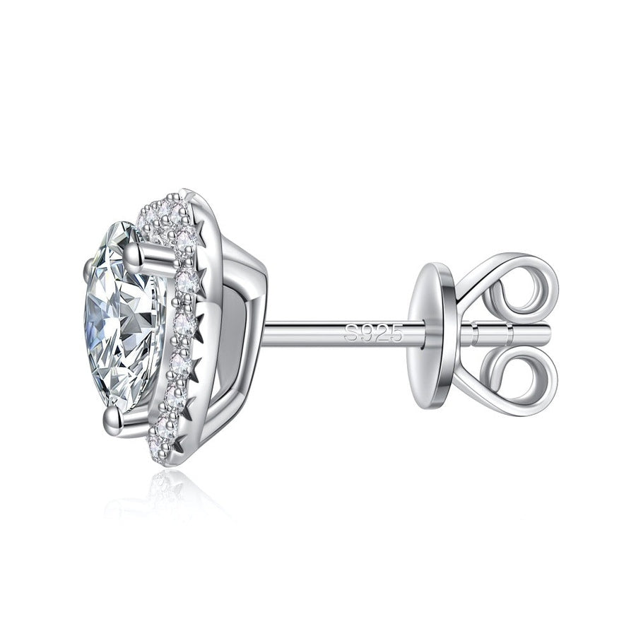 Heart Love Halo Moissanite Stud Earrings - 1 CT.