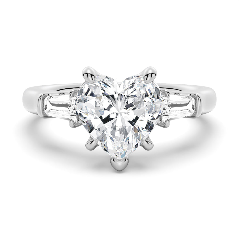 Heart-Shaped Moissanite Engagement Ring with Tapered Baguette Side Stones