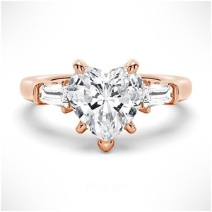 Heart-Shaped Moissanite Engagement Ring with Tapered Baguette Side Stones