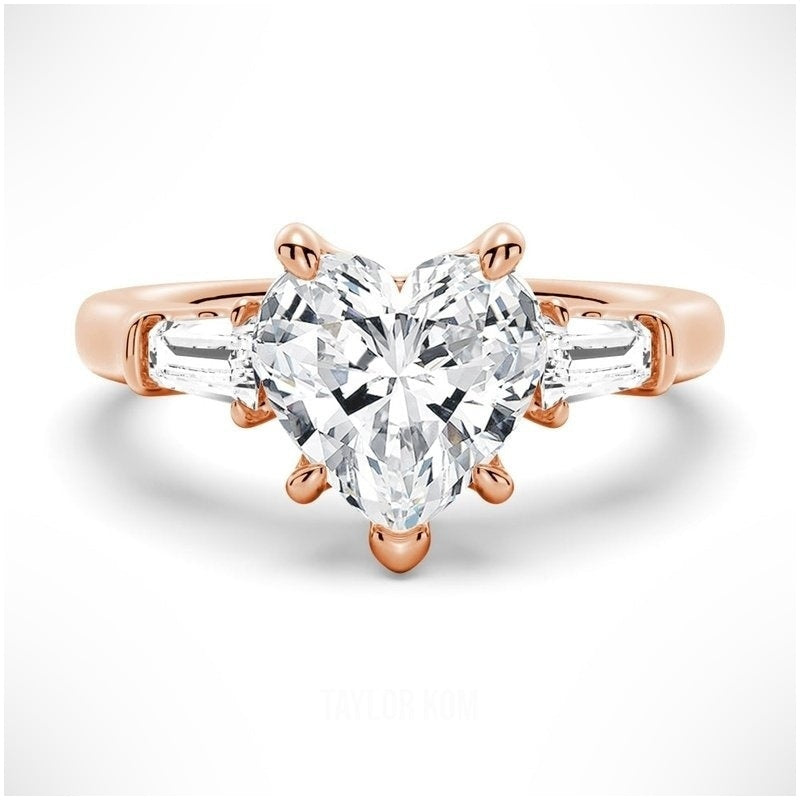 Heart-Shaped Moissanite Engagement Ring with Tapered Baguette Side Stones