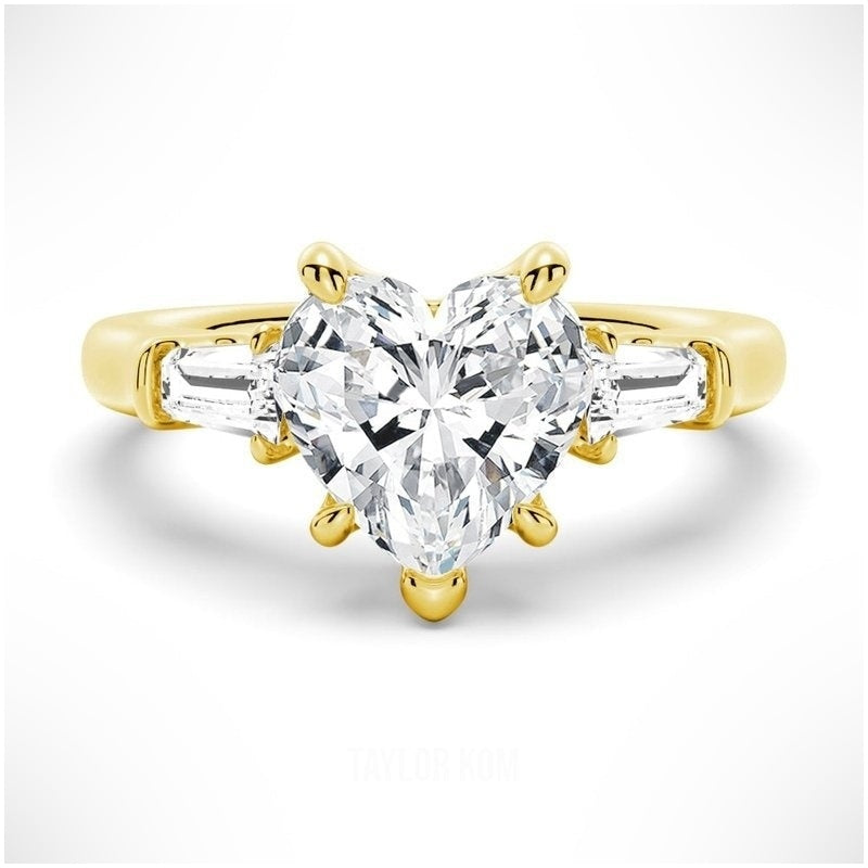 Heart-Shaped Moissanite Engagement Ring with Tapered Baguette Side Stones