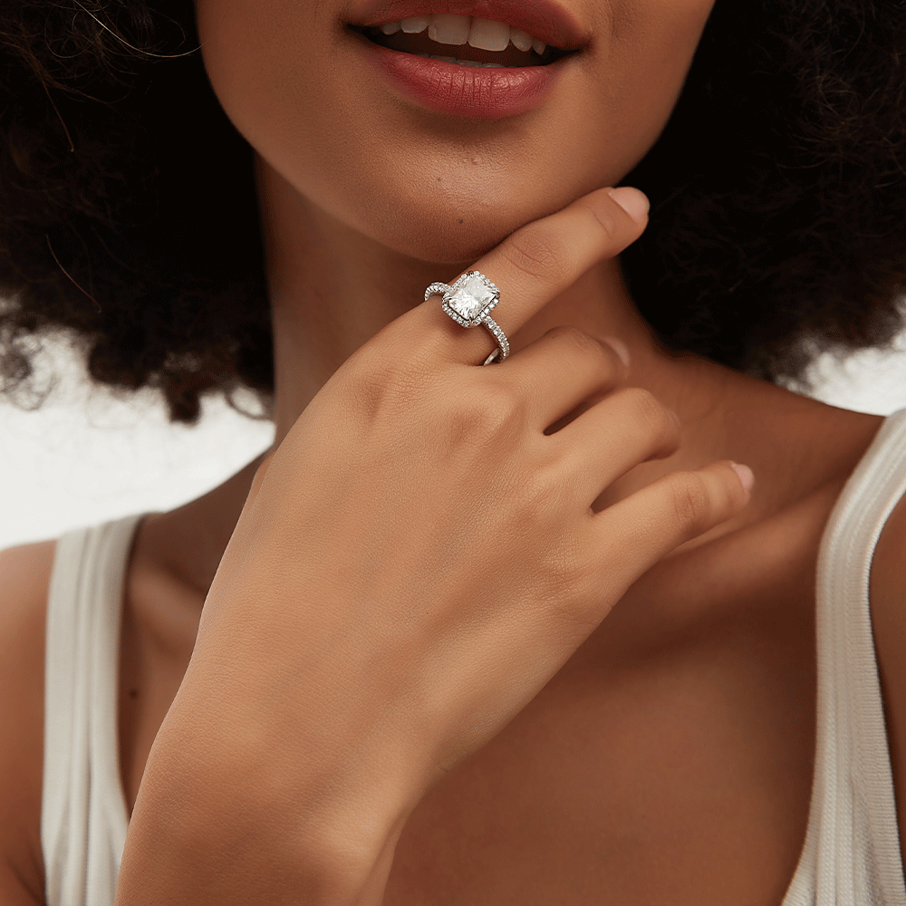 Love Promise Radiant Cut Moissanite Halo Ring