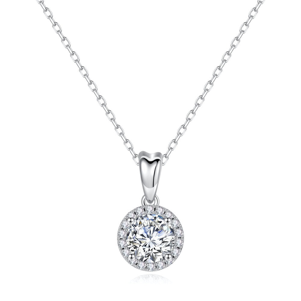 Luxury Round Cut Halo Moissanite Necklace