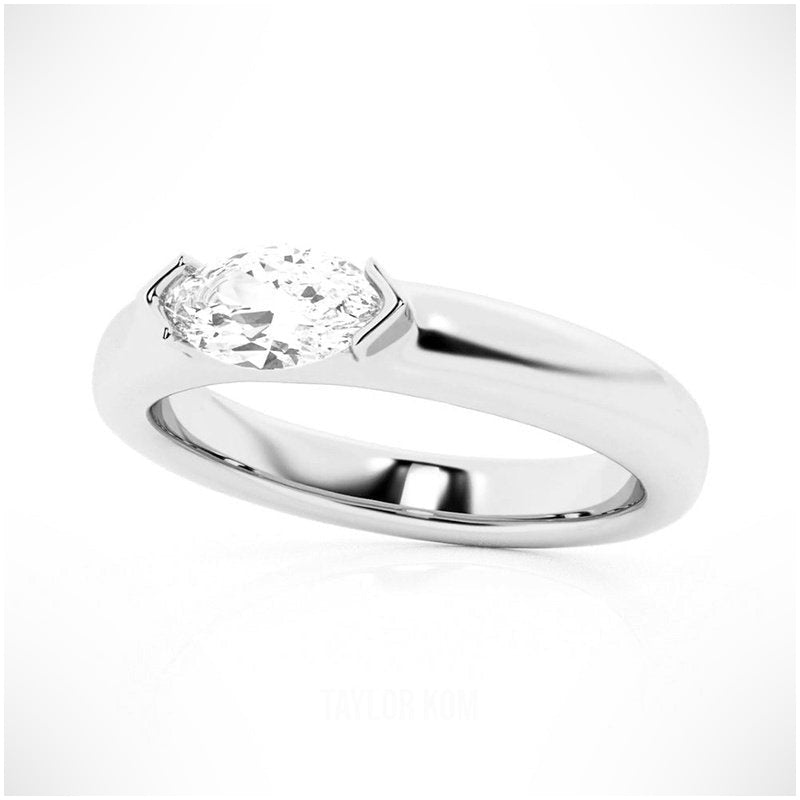 Marquise-Cut Moissanite Half Bezel Stackable Wedding Ring