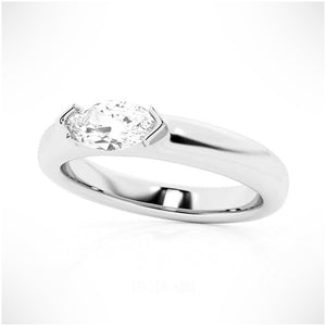 Marquise-Cut Moissanite Half Bezel Stackable Wedding Ring