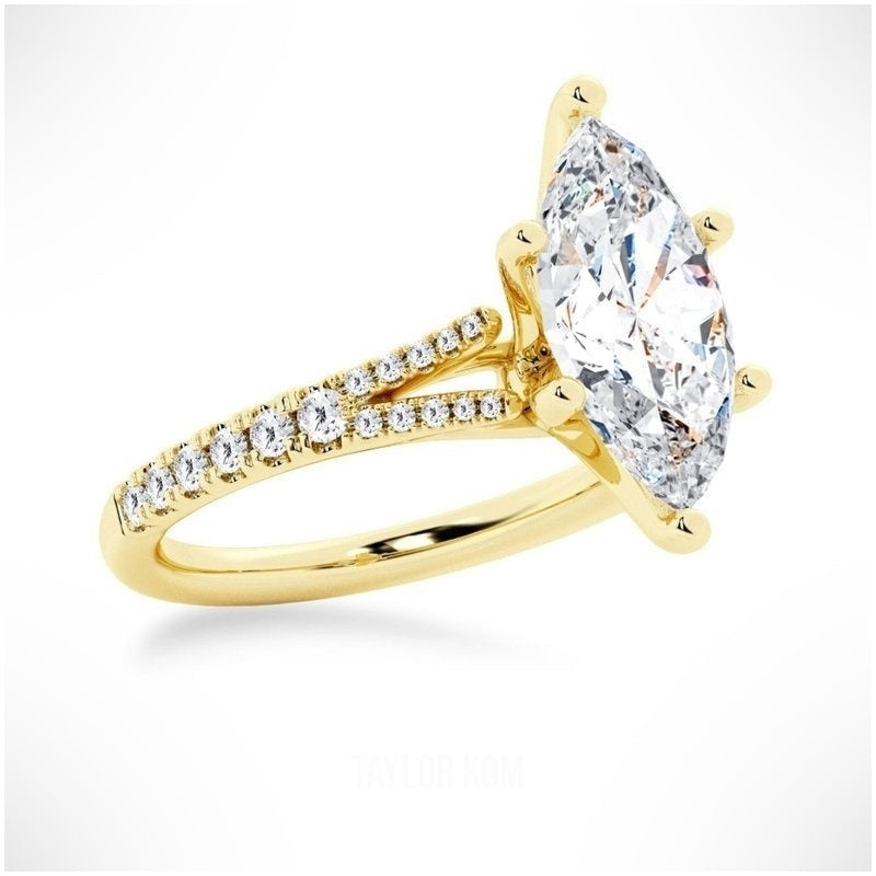 Marquise Cut Split-Shank Moissanite Engagement Ring