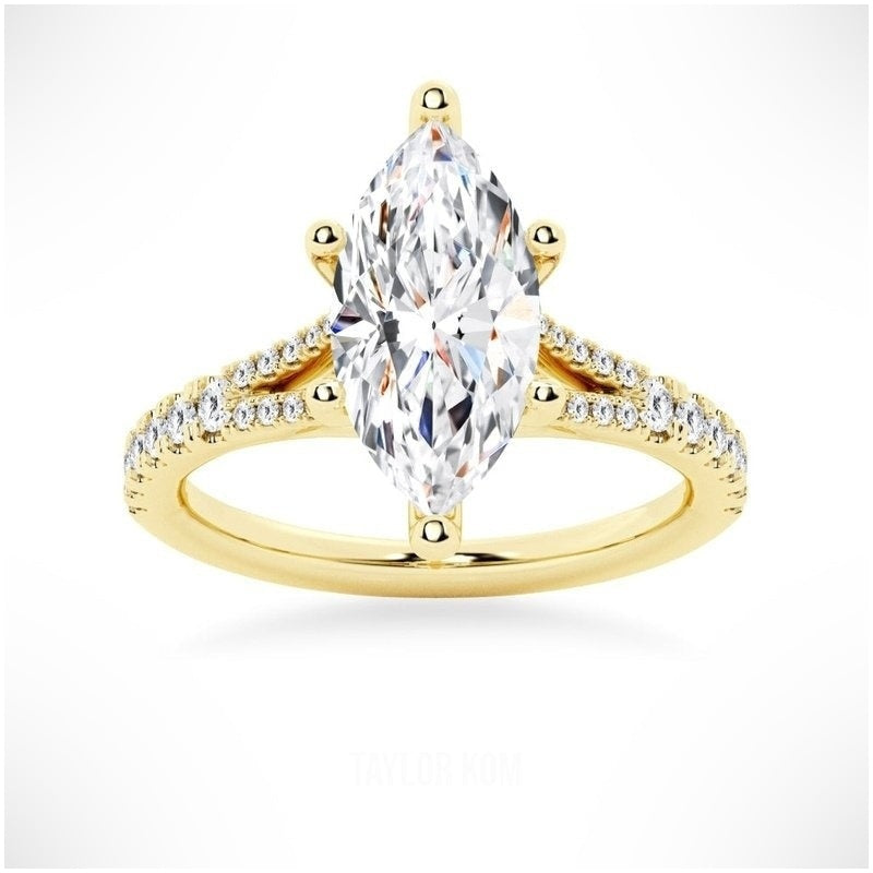 Marquise Cut Split-Shank Moissanite Engagement Ring