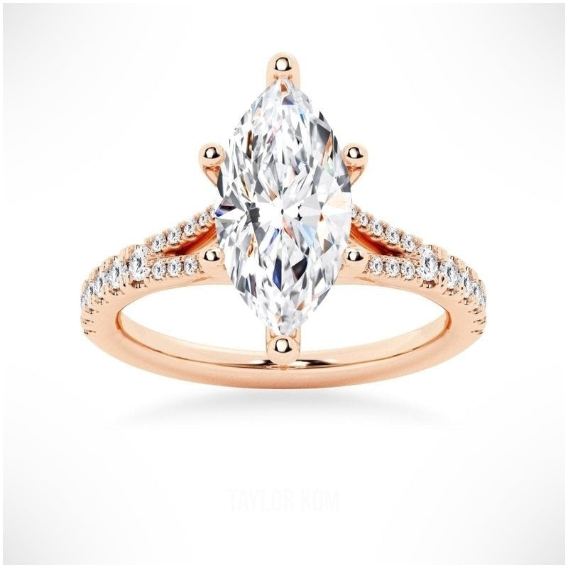 Marquise Cut Split-Shank Moissanite Engagement Ring