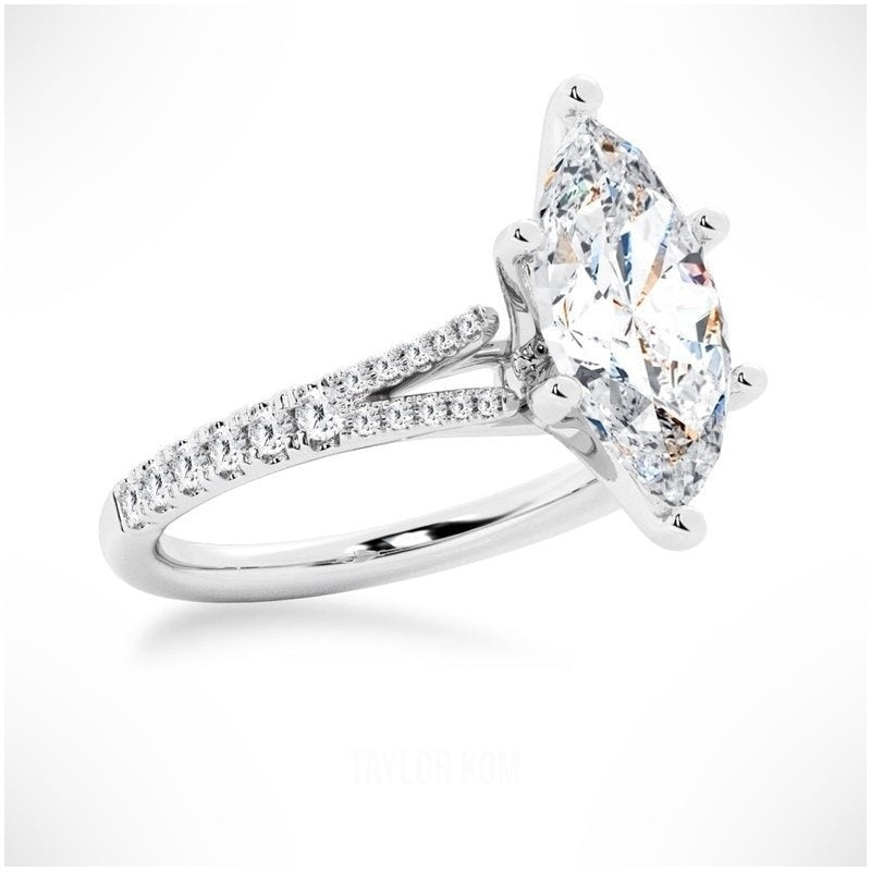 Marquise Cut Split-Shank Moissanite Engagement Ring