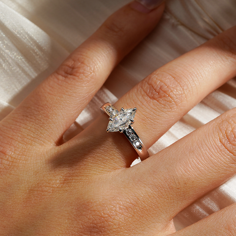 Marquise Moissanite Engagement Ring With Accents