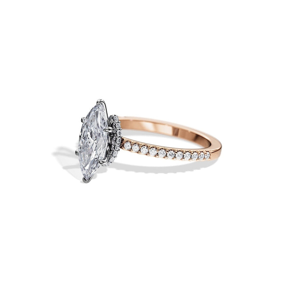 Marquise Moissanite Engagement Ring With Hidden Halo