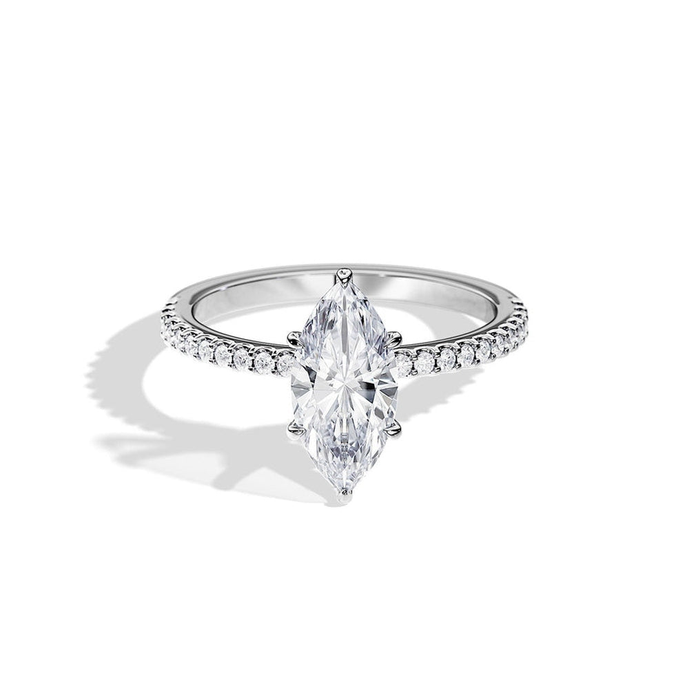 Marquise Moissanite Engagement Ring With Hidden Halo