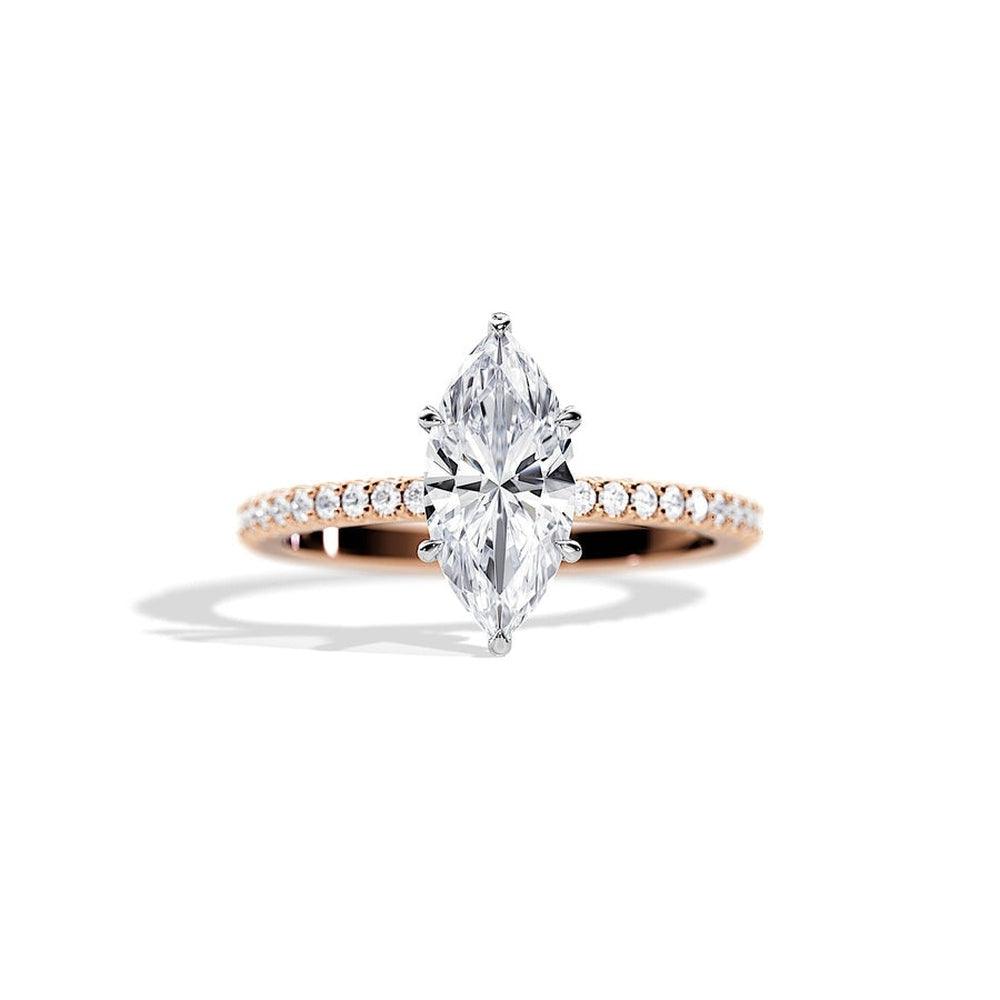 Marquise Moissanite Engagement Ring With Hidden Halo