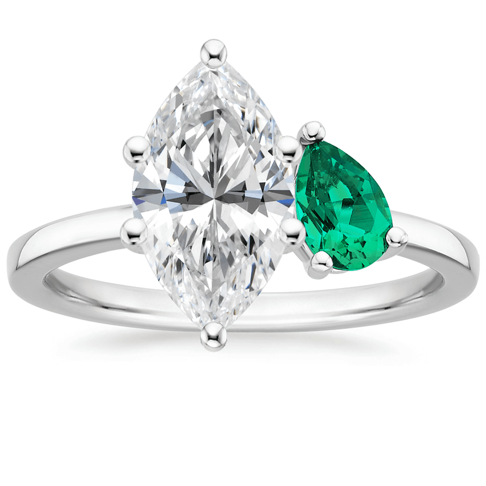 Marquise and Pear Shaped Emerald Engagement Ring