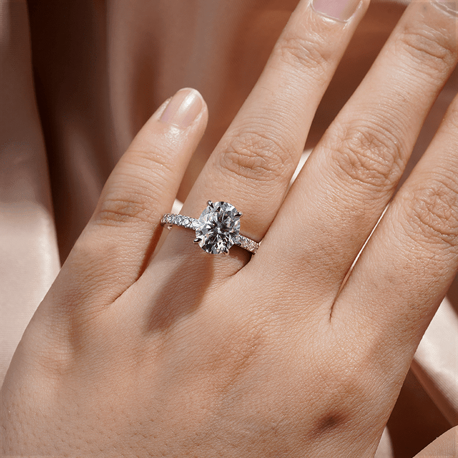 Micropavé Oval Moissanite Engagement Ring With Hidden Halo