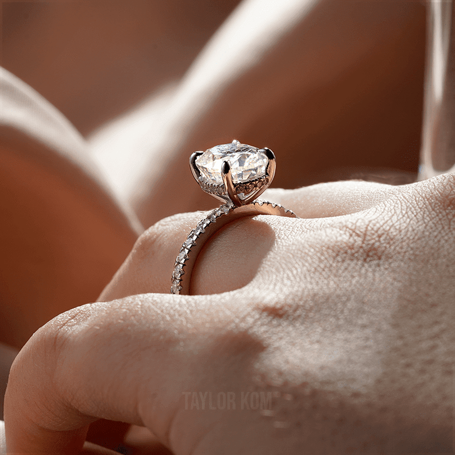 Micropavé Oval Moissanite Engagement Ring With Hidden Halo