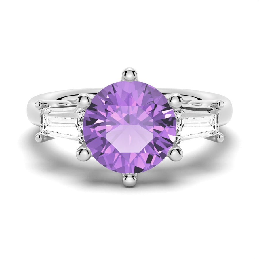 Natural Amethyst Three Stone Ring-1 CT.