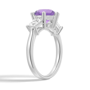 Natural Amethyst Three Stone Ring-1 CT.