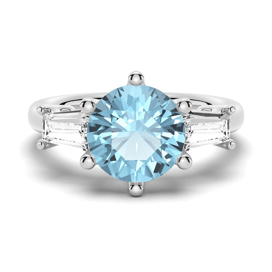 Natural Sky Blue Topaz Three Stone Ring-1 CT.