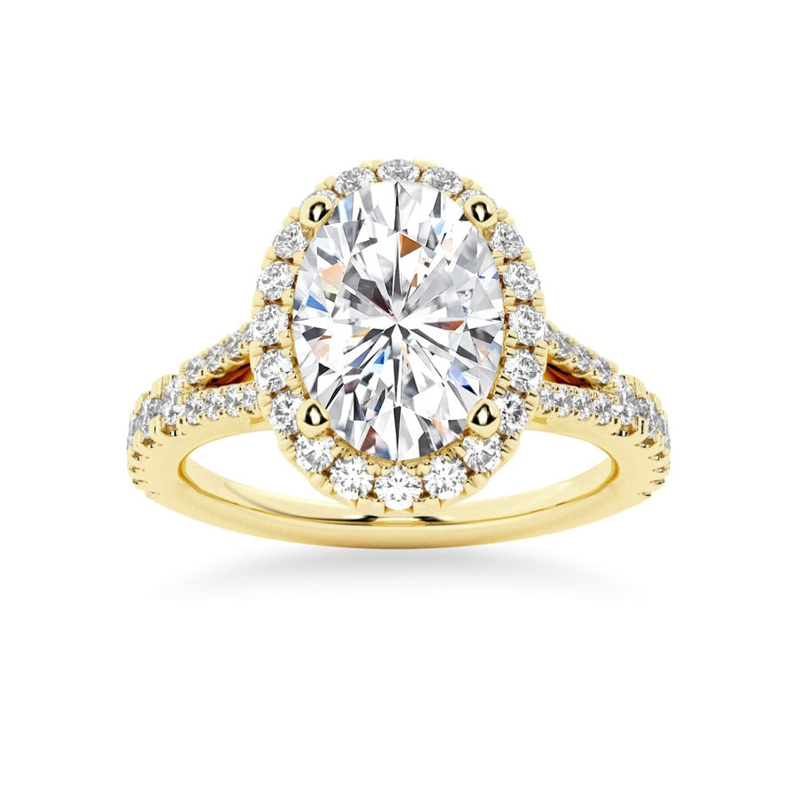 Oval Cut Split-Shank Moissanite Halo Engagement Ring