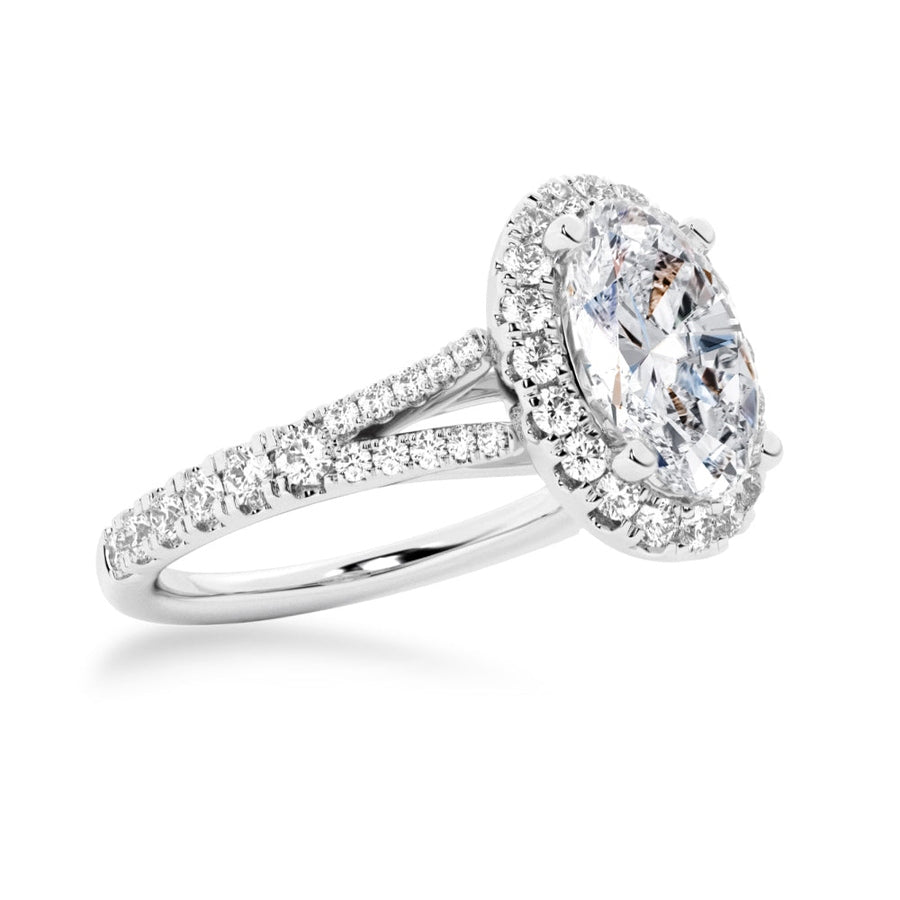 Oval Cut Split-Shank Moissanite Halo Engagement Ring