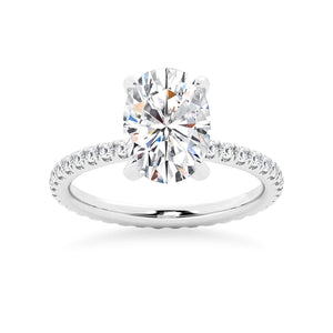 Oval Moissanite Engagement Ring With Eternity Pave Band