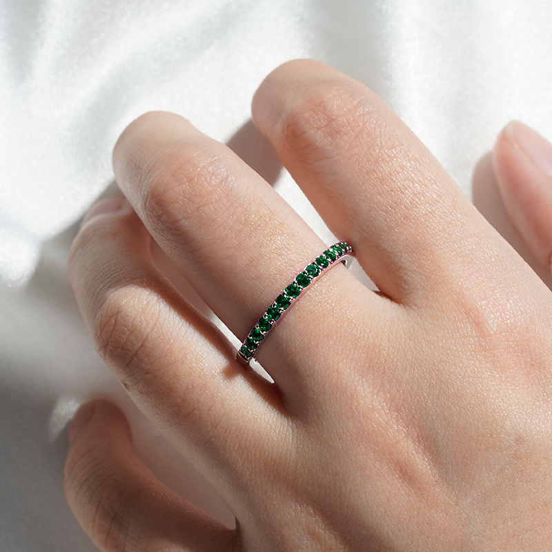 Pavé Emerald Half Eternity Wedding Band