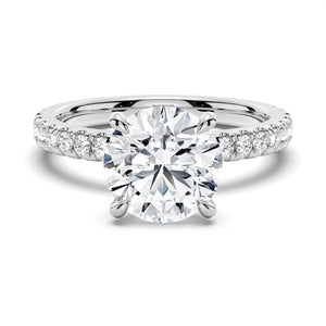 Pavé Set Round Moissanite Engagement Ring With Hidden Halo