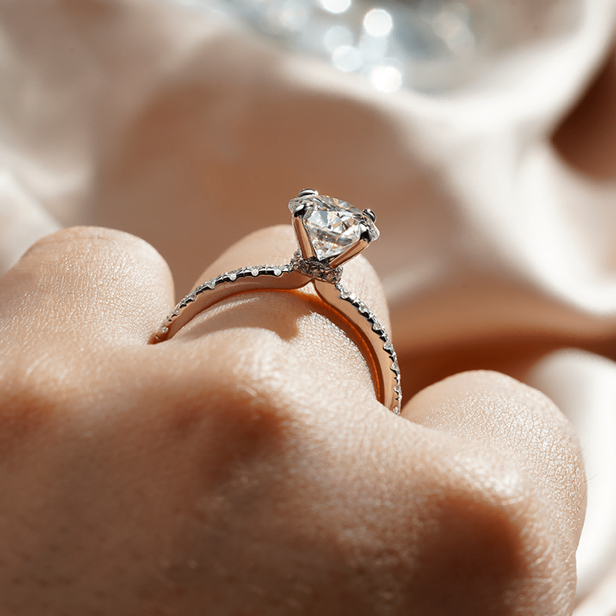 Pavé Set Round Moissanite Engagement Ring With Hidden Halo