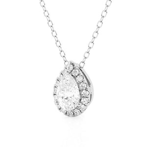 Pear Cut Moissanite Pavé Set Halo Necklace