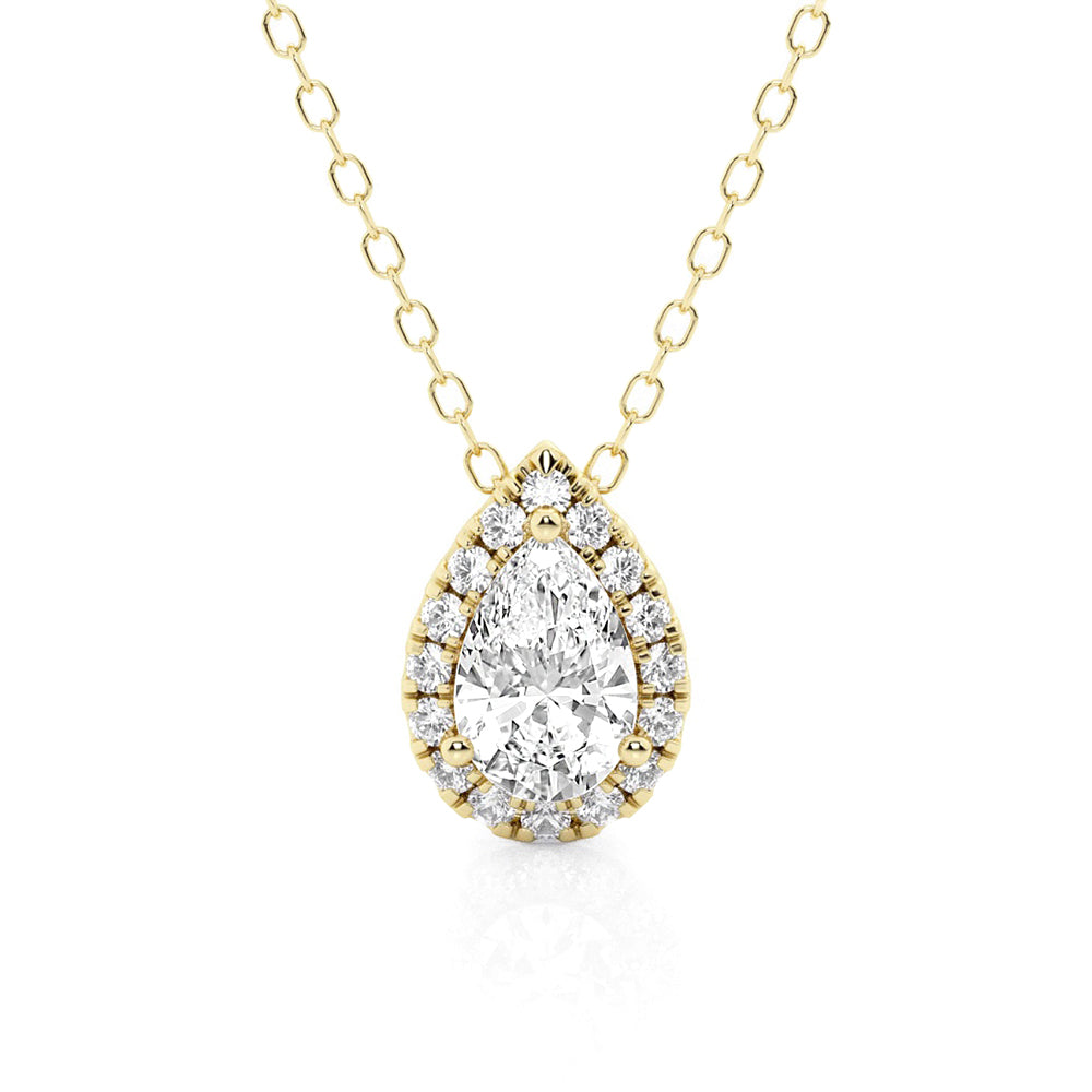 Pear Cut Moissanite Pavé Set Halo Necklace