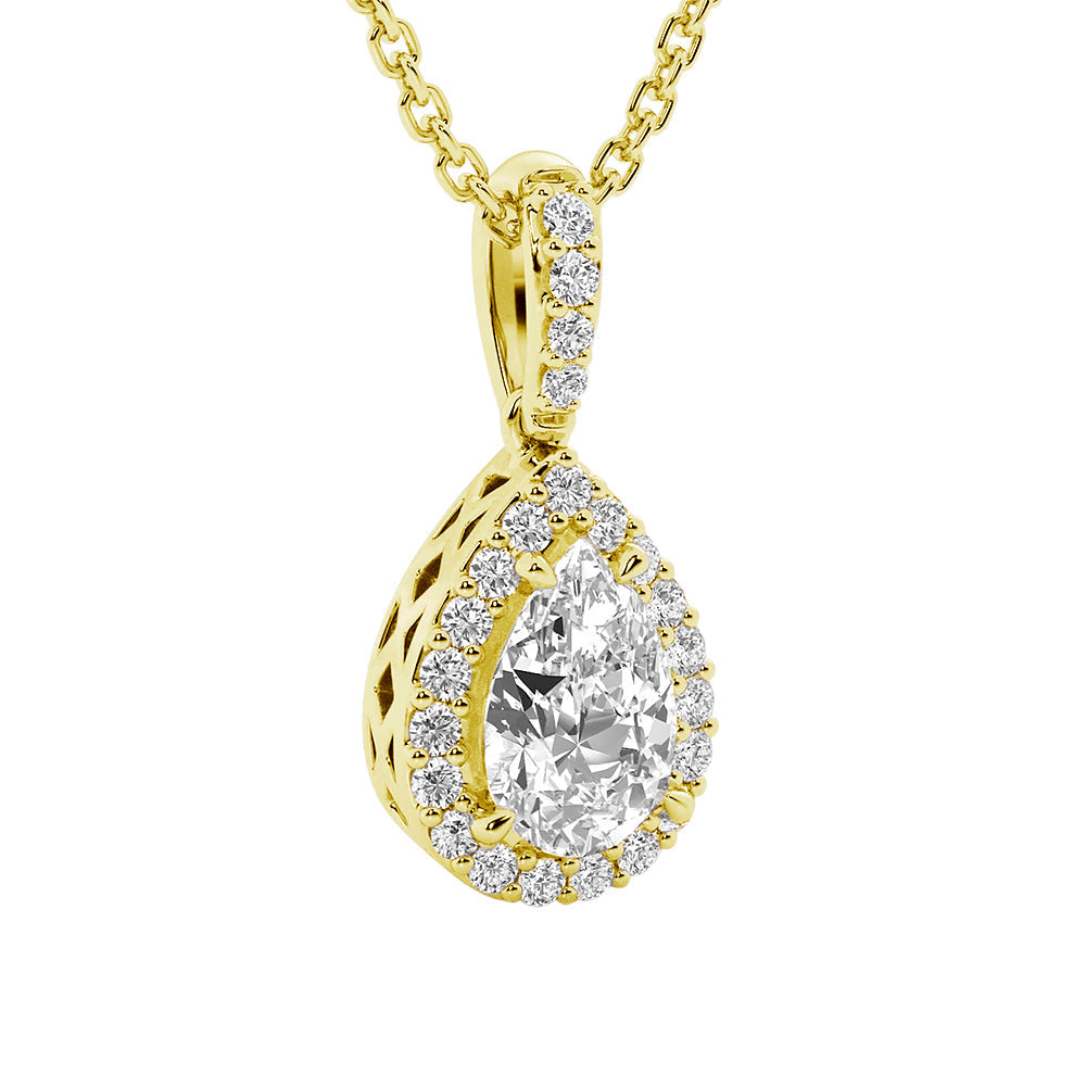 Pear Shape Moissanite Halo Necklace