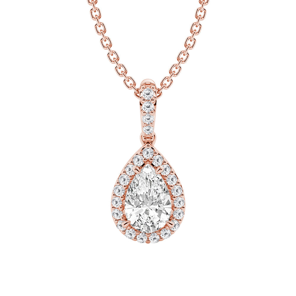 Pear Shape Moissanite Halo Necklace