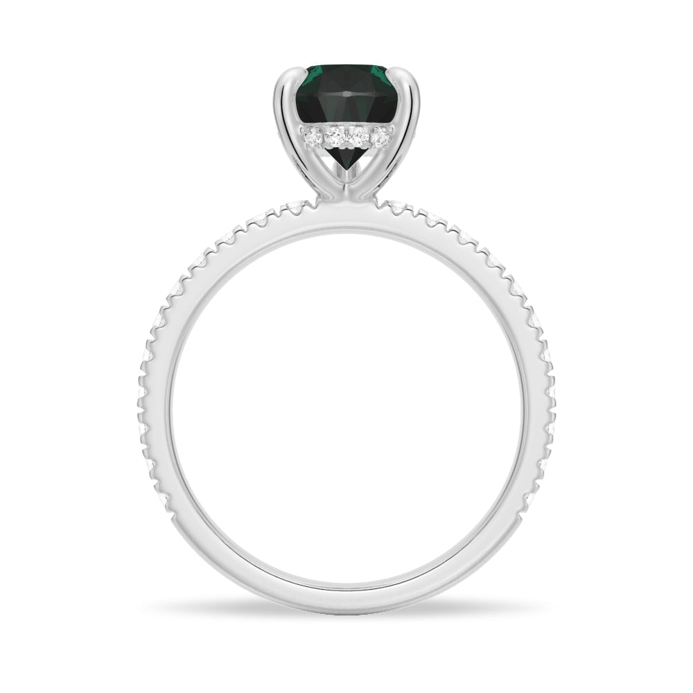 Pear-Shaped Emerald Engagement Ring With Hidden Halo