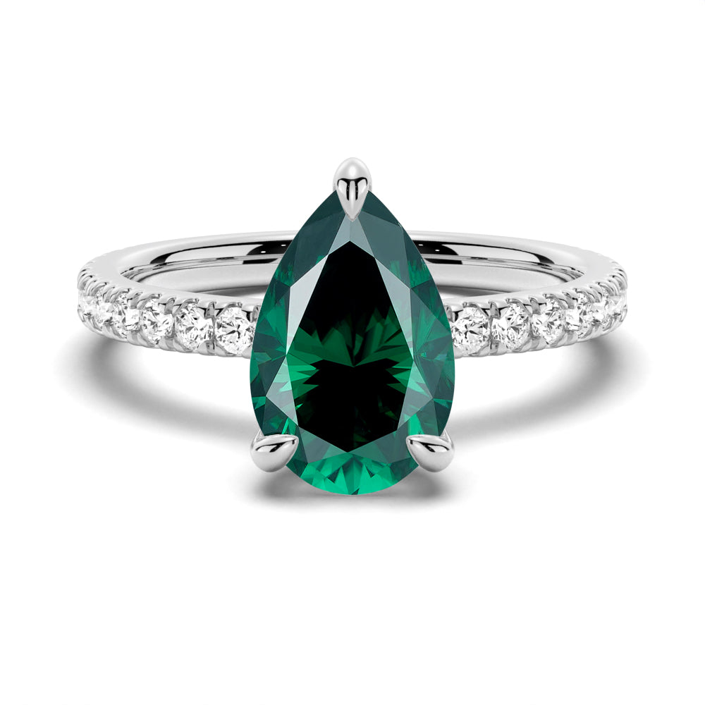 Pear-Shaped Emerald Engagement Ring With Hidden Halo