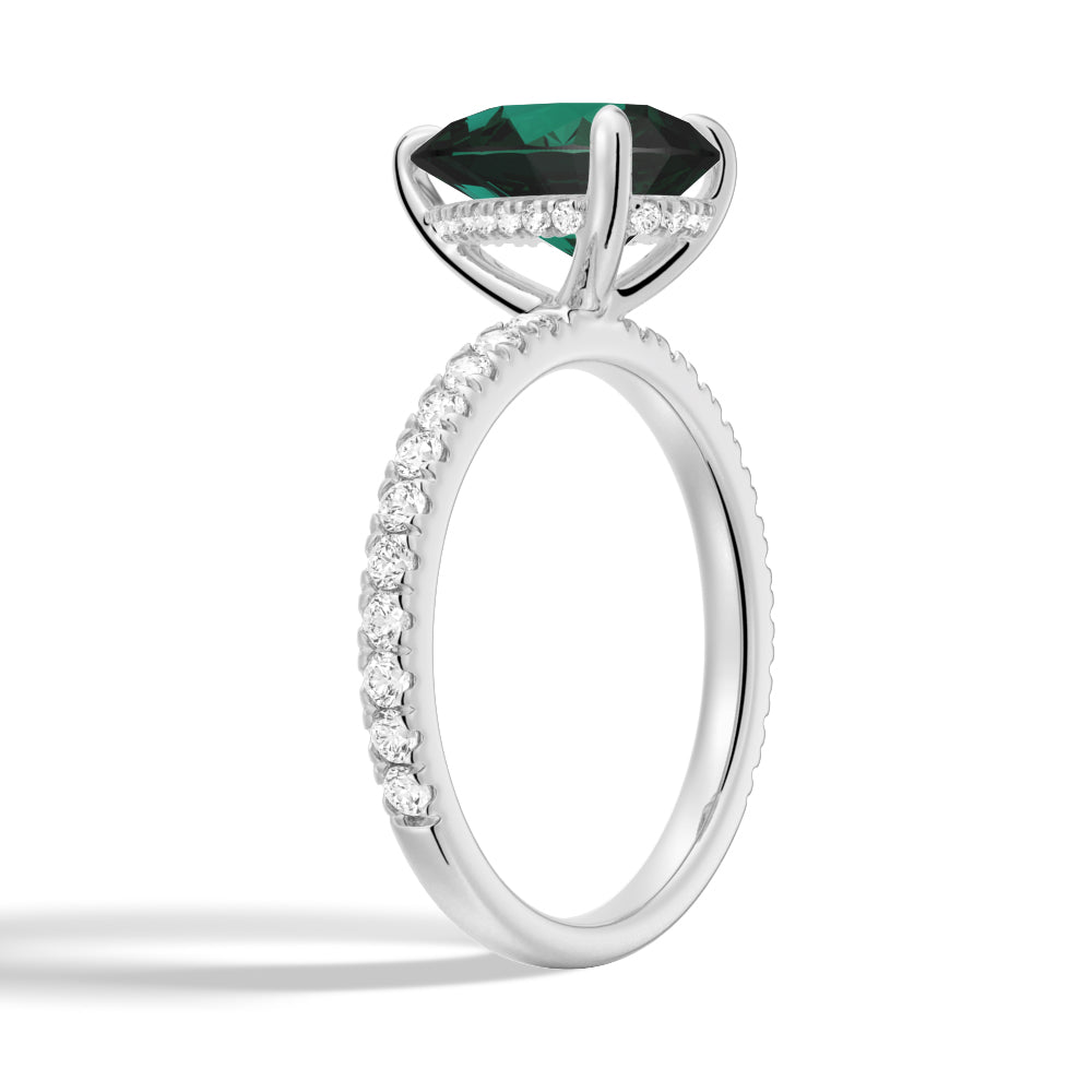 Pear-Shaped Emerald Engagement Ring With Hidden Halo