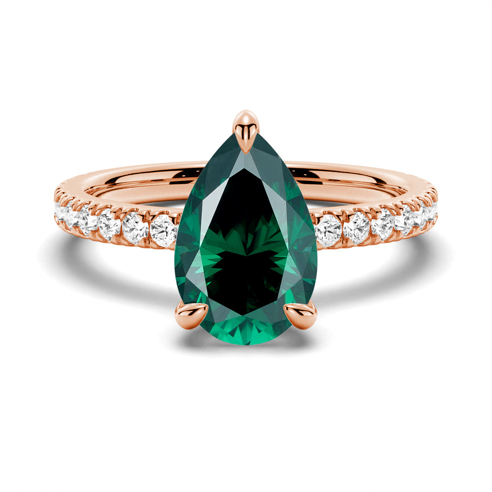 Pear-Shaped Emerald Ring With Hidden Halo