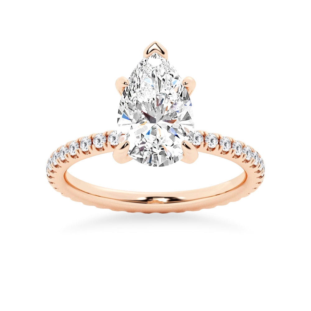 Pear Shaped Moissanite Engagement Ring With Eternity Pave Band