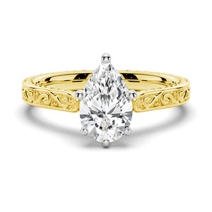 Pear Shaped Moissanite Engagement Ring With Milgrain Edges