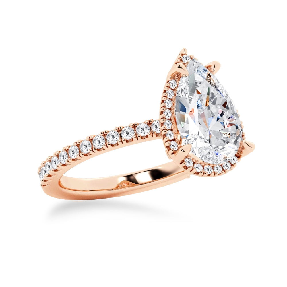 Pear Shaped Moissanite Engagement Ring with Hidden Halo