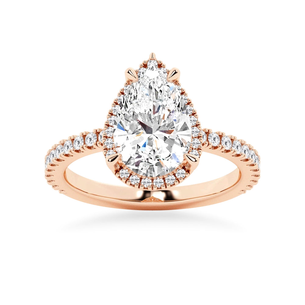 Pear Shaped Moissanite Engagement Ring with Hidden Halo